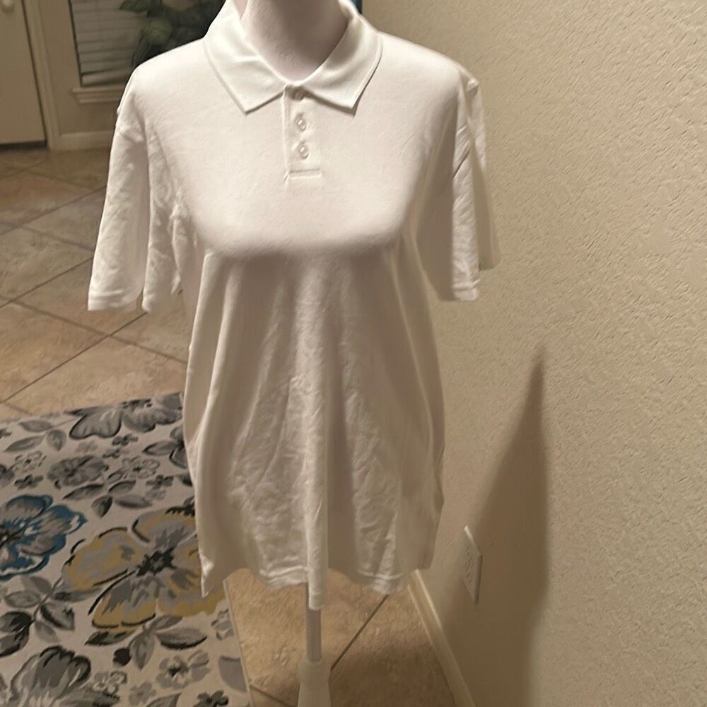 7 For All Mankind Mens M Short Sleeve Pique Polo Shirt Solid White Office Casual